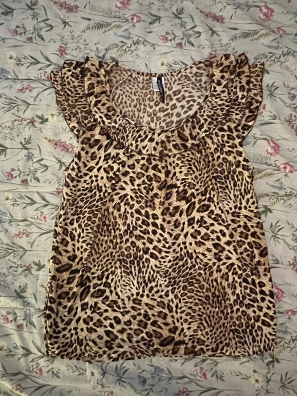 Cap Sleeve Leopard Print Blouse